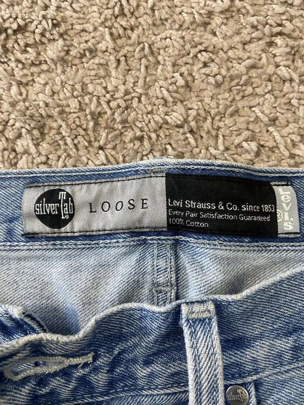 Levis SilverTab Loose Jeans Mens Blue Wash Relaxed Straight Distressed 36x32